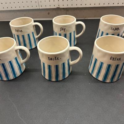 Rae Dunn boutique blue striped coffee mugs set of 6