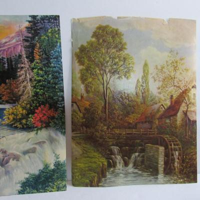 3 Old Embossed Colorful Scenic Prints