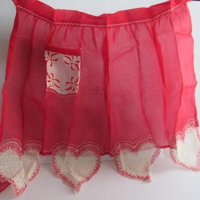 Pretty Sheer Red and White Ladies Vintage Apron