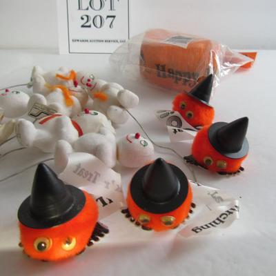 Lot of Halloween Decor, Crepe Paper Streamer, Picks, Fuzzy Pumpkins