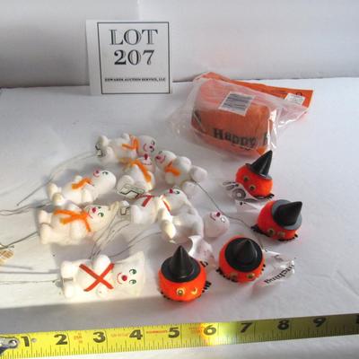 Lot of Halloween Decor, Crepe Paper Streamer, Picks, Fuzzy Pumpkins