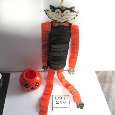 Vintage Cat Tissue Hanger and Hard Plastic JOL Bucket