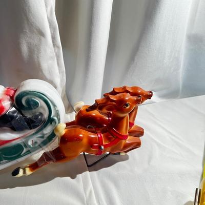 Vintage 1970 Santa's Sleigh and 2 Reindeer Lighted Blow Mold Table Top it needs light Bulb