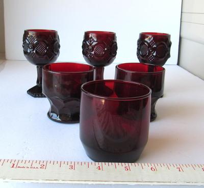 Vintage Ruby Red Bar Glasses and Avon Cape Cod Wines
