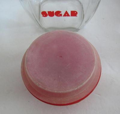 Vintage Glass Sugar Canister With Red Trim