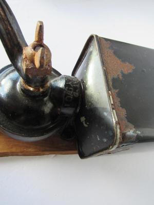 Antique Tin Wall Mount Coffee Grinder With Original Cover