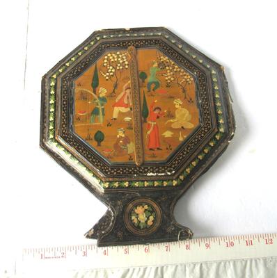 Very Old Fragile Lacquered Paper/Cardboard Mirror