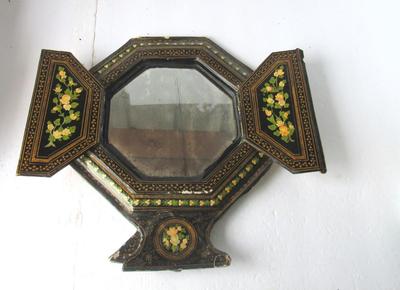 Very Old Fragile Lacquered Paper/Cardboard Mirror