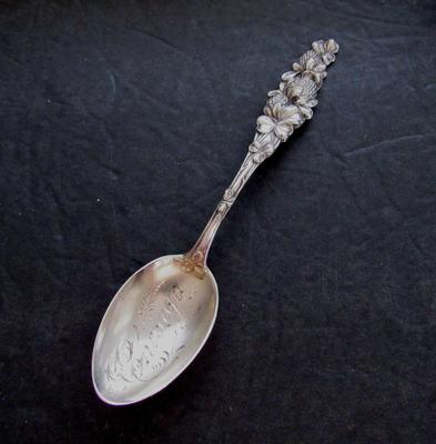 Antique Sterling Silver Souvenir Spoon, Chicago, Very Fancy Handle Strawberry Theme