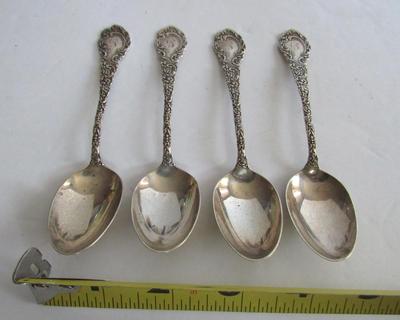 4 Antique Sterling Silver Teaspoons, Dated 1895, RM% and Sterling Mark