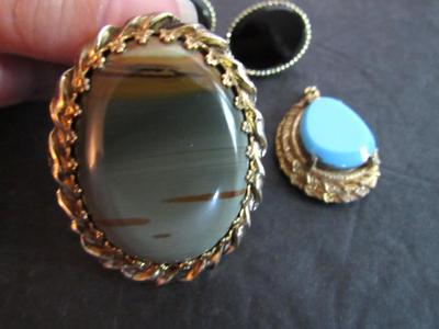 Vintage Stone Costume Jewelry, Brooch, Earrings, Pendant