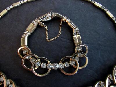Vintage Goldtone Articulated Rhinestone Necklace and Bracelet