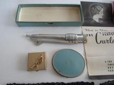 Vintage Ladies Lot, The Perfect Curler, Pill Box, Compact, More
