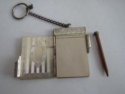 Antique Memoir/Dance Note Pad and Pencil Holder on Chain