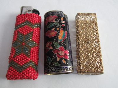 Older 1970s Beaded, Cloisonne and Metal Lighter Cases
