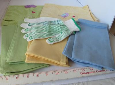 Nice Unused and Barely Used Pastel Towels and Garden Gloves