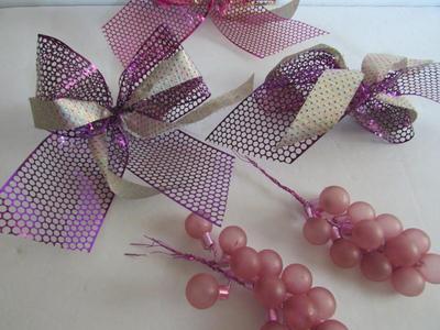 Older Fancy Plastic Bows and Glass Christmas Ball Picks