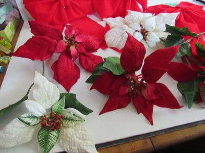Red Christmas Bows and Poinsettia Picks