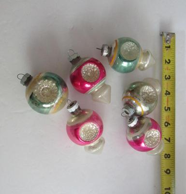 Six Old USA Glass Indent Christmas Ornaments