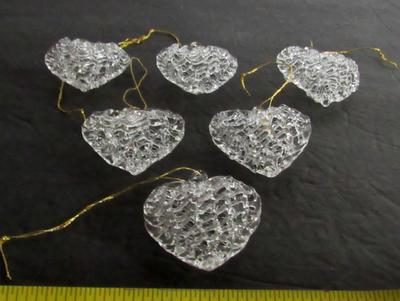 Six Older Blown Glass Heart Christmas Ornaments