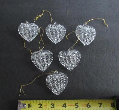 Six Older Blown Glass Heart Christmas Ornaments