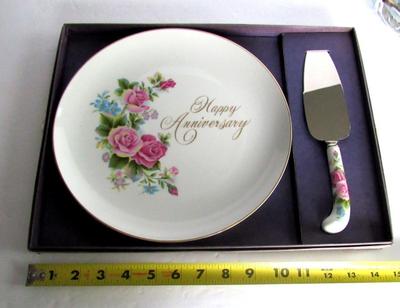 Older Porcelain House of Prill Anniversary Cake Plate and Server Set