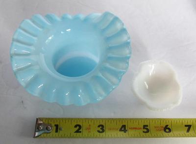 Old Fenton Glass Hat and Milk Glass Maple Leaf Salt Dip