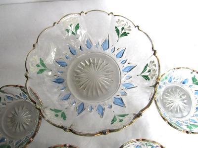 Nice Old Pressed Glass Hand Painted/Enameled Berry Bowl Set