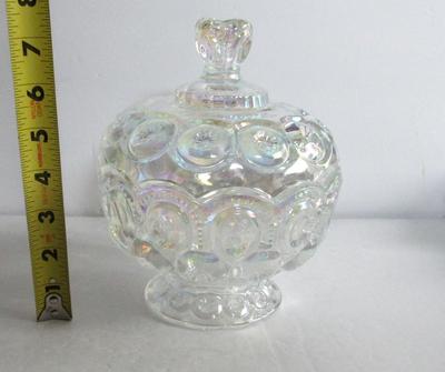 Older Smith Glass Moon and Star Carnival Glass Covered Compote
