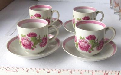 4 Vintage Bavarian China Roses Cup and Saucer Sets