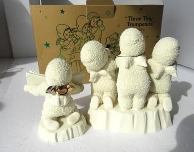 Older Dept 56 Snowbabies 2 Pc Set: "Three Tiny Trumpeteers"