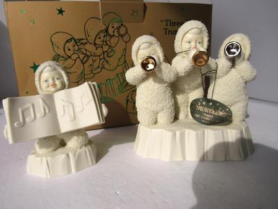 Older Dept 56 Snowbabies 2 Pc Set: "Three Tiny Trumpeteers"