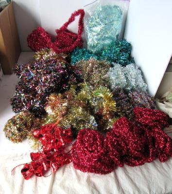 Large Lot of Older Tinsel Garland and Plastic Bells Garland