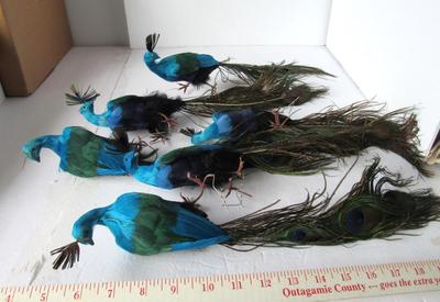 Older Plastic and Feather Peacock Christmas Tree Decor