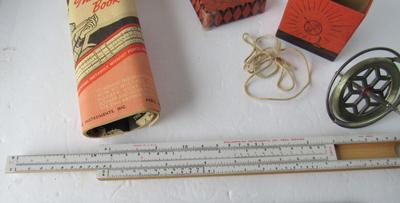 Old Gyroscope in Original Box and Vintage Plastic Face Slide Rule in Original Box