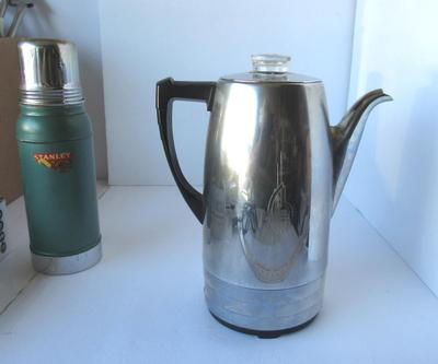 Old Stainless Steel Stanley Thermos and Old Coffee Pot