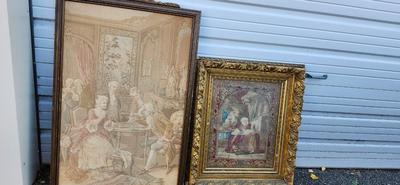 Two Vintage Crafted Antique Needlepoint Tapestry