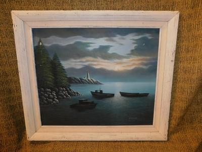 Original Acrylic on Canvas Ocean-Scape in Barnwood Frame