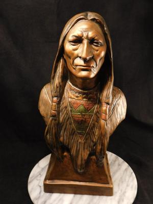 Vintage Plaster Native American Bust 17"