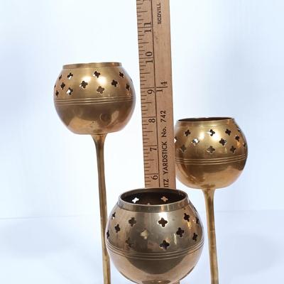 LOT 112L: MCM Brass Pineapple Jars with Set of (3) Brass Candle Holders