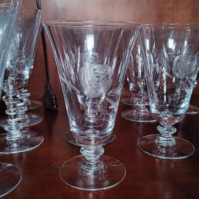 LOT 121L: Fostoria Crystal Etched Rose Glassware