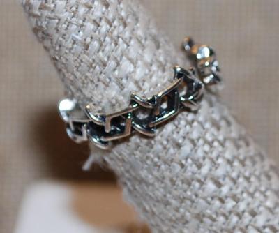 Size 6 All Silver Tone "Barbed Wire" OPEN BAND Ring (3.2g)