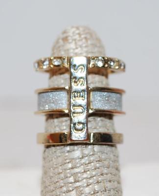 SIZE 6¾ "Guess" Brand 3 Tier Ring with Full and Ground Style Stones on Gold Tone Band (10.3g)