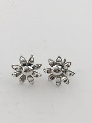 Screw on silver tone flower earrings