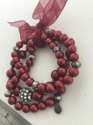 Red beaded stretchy 3 bracelets