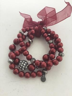 Red beaded stretchy 3 bracelets