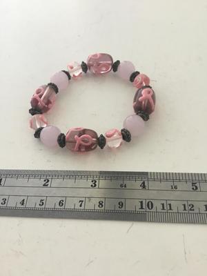 Light pink cancer awareness stretchy beaded bracelet