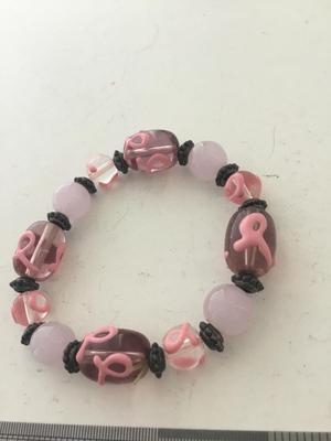 Light pink cancer awareness stretchy beaded bracelet