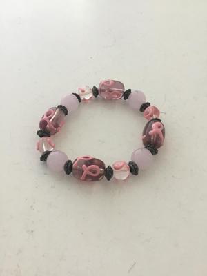 Light pink cancer awareness stretchy beaded bracelet