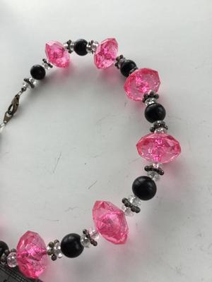 Pink and black beaded choker necklace